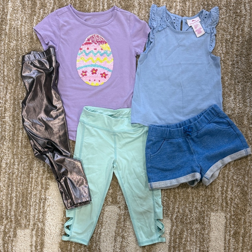 Girls 5/6 Kids' Clothing bundle lot with Easter Egg Tee and Metallic Leggings